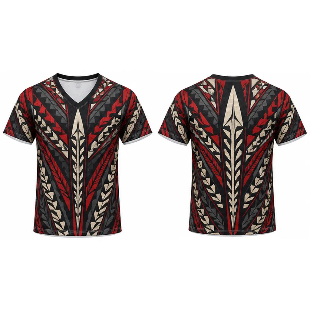 Men's Polynesian Tribal All-Over Print V-Neck Breathable Mesh Polyester Casual Menswear Athletic T-Shirt