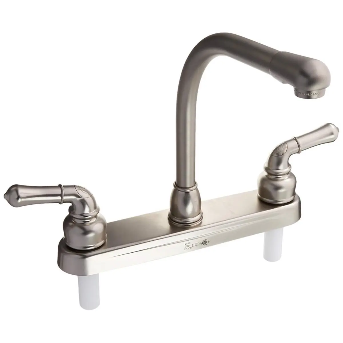 Dura Faucet DFTDF-PK210C-SN Classic Dual-Levers Elegant & Classical Hi-Rise RV Kitchen Faucet, Brushed Satin Nickel, Splashless Washing