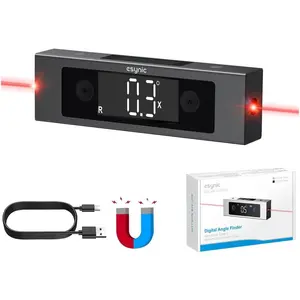 eSynic Aluminium Alloy Digital Angle Finder with Laser, IP54 Waterpoof,  Magnetic Digital Inclinometer, 2 LCD Display, USB Rechargeable, Angle Finder Tool With Dual Axis Laser Home Decoration Woodworking Sawing