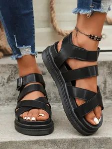 Women's Stylish Solid Color Thick Sole Sandals, Summer Casual Multifunctional Thicker Sandals, Perfect for Daily Wear and Vacation Travel Footwear