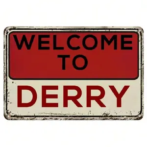 Derry Metal Welcome Sign Stephen King IT Wall Decor Vintage Heavy Duty Iron Home Decor Rustic Farmhouse Design
