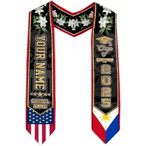Personalized Filipino Graduation Sash 2025, Custom Philippines Graduation Stole, Philippine American Flag Graduation Sash