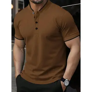 Men Summer Casual Striped Collar Short Sleeve Polo Shirt