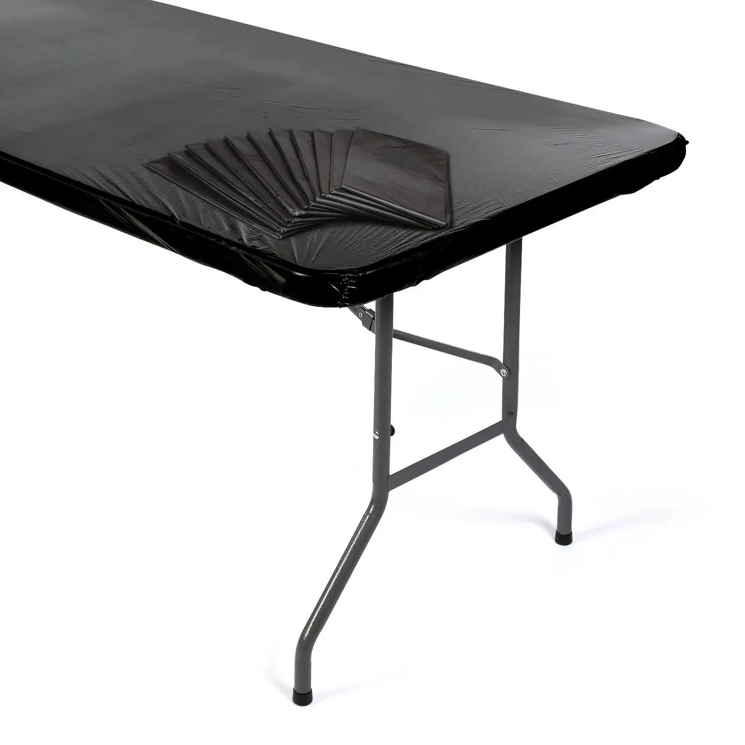 6 ft. Bulk 12 Pc. Black Fitted Rectangle Disposable Plastic Tablecloths