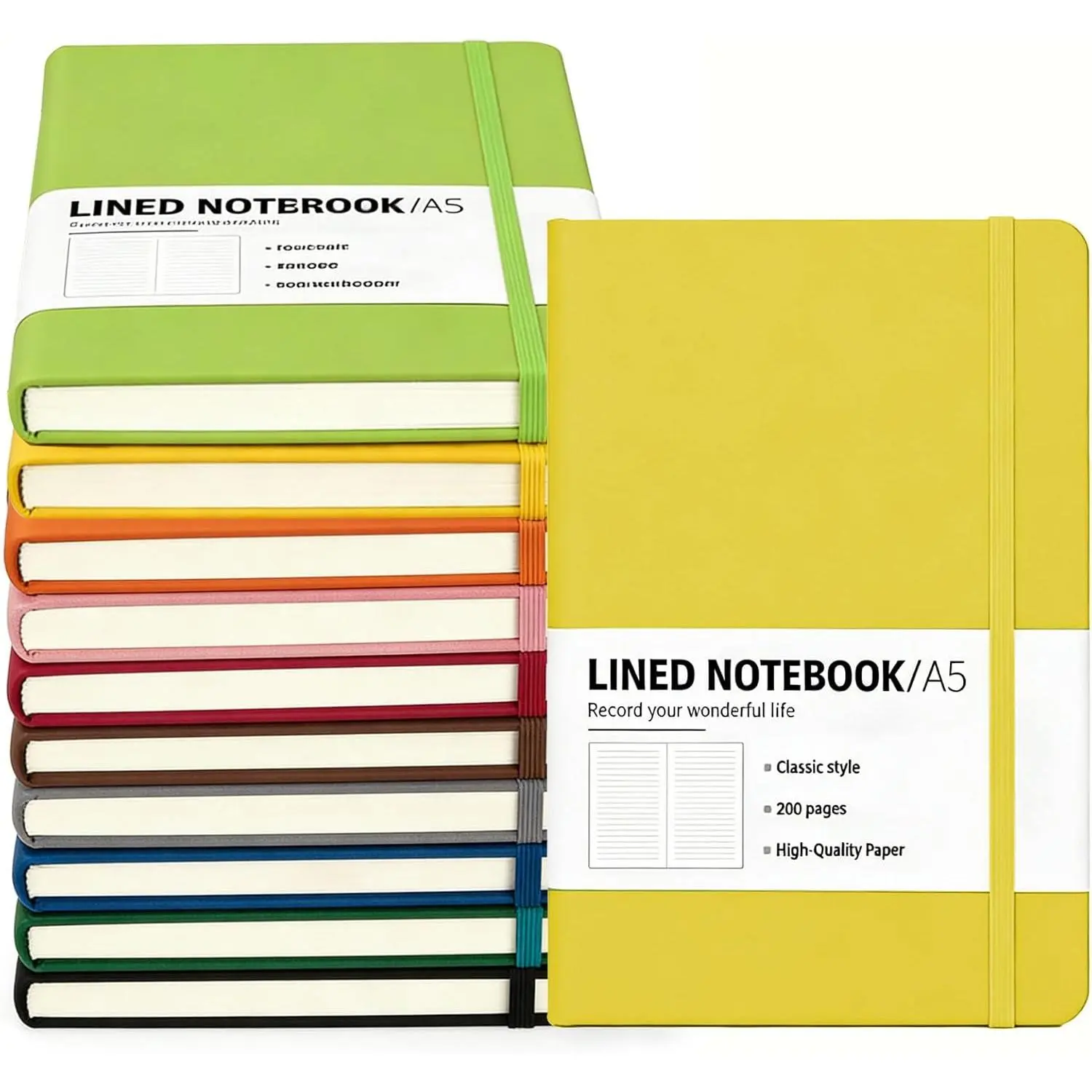 10 Packs A5 Hardcover Journal Notebooks 8.5 x5.8 In, Lined Journals Bulk for Writing, Notebooks Bulk 200 Pages/100Sheets,10 Colors Classic Ruled Notebook for Work/Travel/College/Note Taking (10packs , 10 Colors)