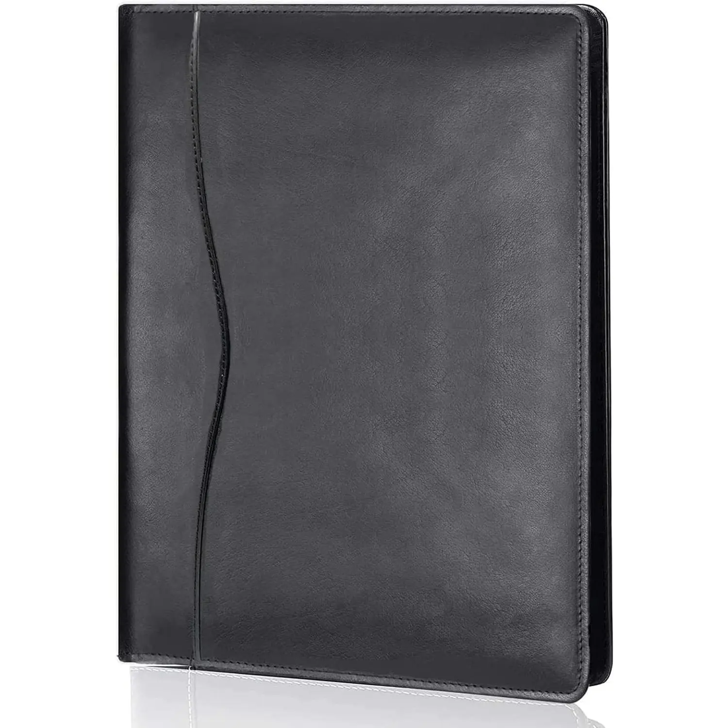 Leather Portfolio Folder Padfolio, Business Document Organizer with Storage Pocket for Legal Pad, Paperwork, Phone for Men Women (Black)