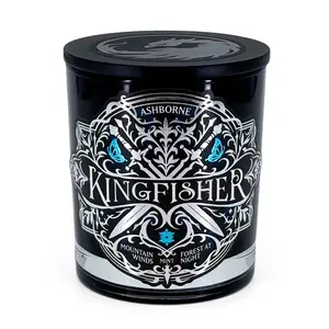 Kingfisher - Quicksilver Inspired 8oz Scented Candle - Mountain Winds, Mint, Forest at Night - Natural Coconut Wax - 35 h Burn Time - Book Decor