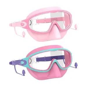 New Kids Swimming Goggles with Earplugs, Large Anti-Fog UV Protection, Unisex Ages 3-15, 2-Pack, Ideal for Boys and Girls