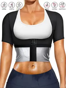 Women's Sauna Suit Sportswear, Lightweight Compression Activewear, Sweat-Enhancing Compression Short Sleeve Top, Adjustable Knit Fabric, Ideal for Fitness & Yoga Training