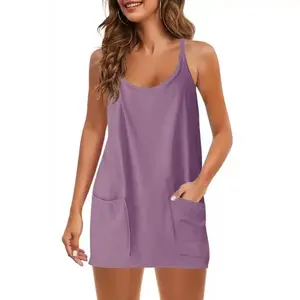 Summer Mini Dress Casual Workout Tennis Dress with Shorts Sleeveless