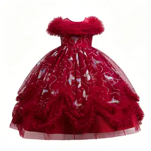 Butterfly Print Fairy Gown for Girls | Floral Tulle Ball Dress, Long Sleeve Party Outfit 3-8Y, Enchanted Garden Core