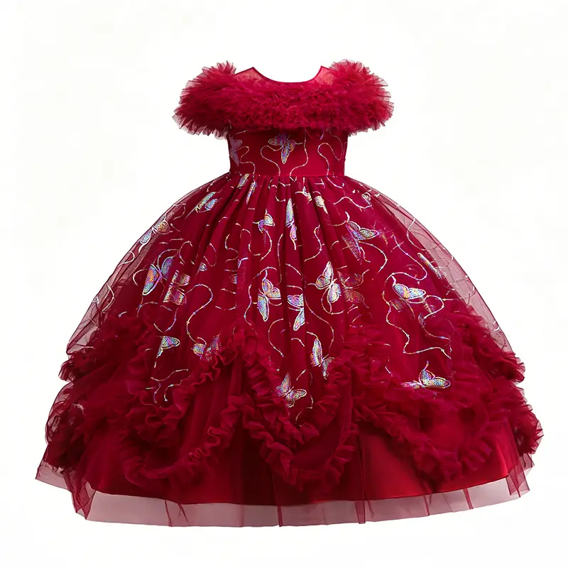 Butterfly Print Fairy Gown for Girls | Floral Tulle Ball Dress, Long Sleeve Party Outfit 3-8Y, Enchanted Garden Core