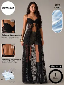Women's Lightweight Elegant Adjustable Strap Front Slit Sheer Lace Ruffle Long Dress, Lace Sleeveless Top, Casual Overshirt, Fit