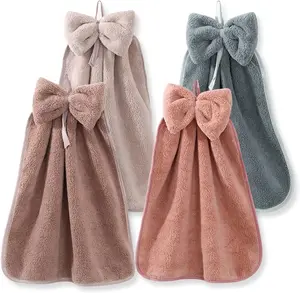 4 Pack Cute Hand Towels Set,Bowknot Bathroom Towels with Hanging Loop,Microfiber Coral Fleece Absorbent Hand Towel for Kitchen Bathroom Bedroom,Halloween Party Gifts,Hand Tools Kits,Tools & Hardware