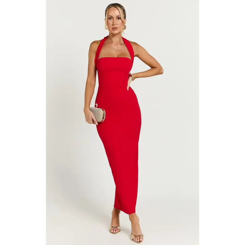 Red halter neck dress zara - TikTok Shop
