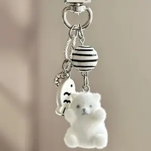 1/20pcs Plush-like Pomeranian Puppy Keychain-like Dog Charm Soft Pompom Keychain, Cute Soft Keychains - White & Black Nose Pomeranian Accessory for Backpack, Keys - Cute Gift for Dog Owners