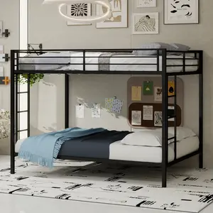 Metal Bunk Bed Frame Full Over Full, Sturdy Heavy Duty Bunk Beds with 2 Side Ladders, Space Saving, No Box Spring Needed, for Bedroom, Dormitory (Black)
