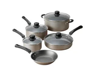 Heavy-Duty 9-Piece Champagne Cookware Set Non-Stick Performance with Lids for Efficient Cooking