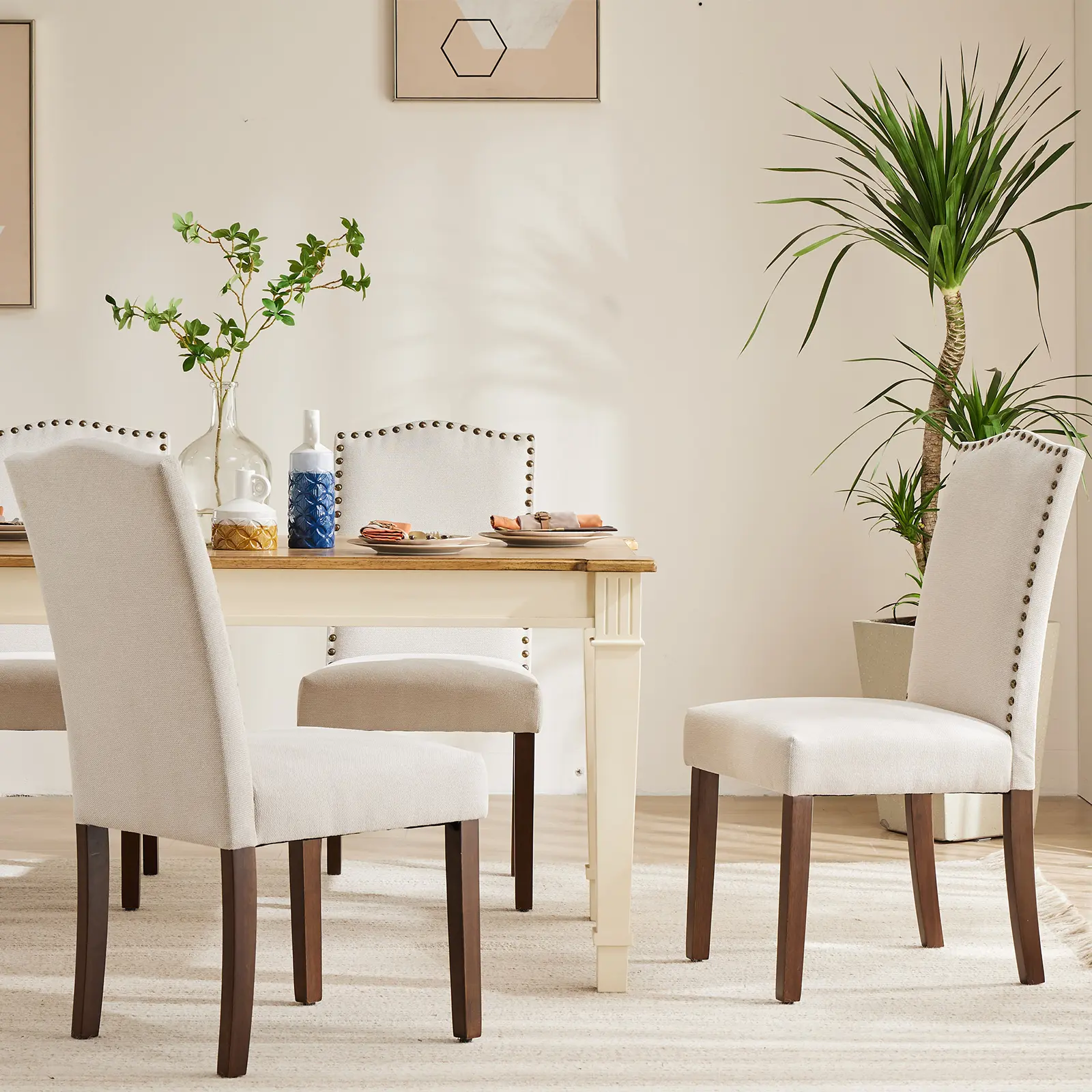 【Deal】Modern Upholstered Fabric Dining Chairs with Nailhead Trim - Comfy Kitchen Table Chairs for Dining Room Use, Comfy Chairs