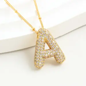 Gold Necklace for Women - Non-Waterproof Cubic Zirconia Initial Alphabet Pendant, Dainty Gift Jewelry, Adults, Metal Coating, Unisex