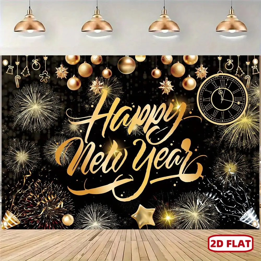 2026 Flat Happy New Year Polyester Banner Decoration - Large, Bright, Durable Home Decor Tapestry for Holiday Party Supplies, Christmas Ceremony, Elegant Indoors Ornaments with Brightening, Sustainable Features