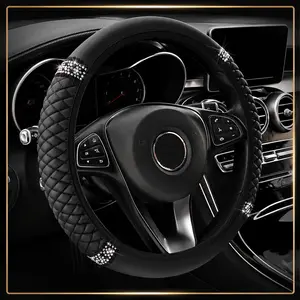 Bling Diamond Leather Steering Wheel Cover, Sparkly Crystal Glitter Rhinestones Car Wheel Protector, Steering Wheel Cover for Women Girls, Car Accessories for Women, Universal Fit 14"1/2-15" Black Diamond Car Decor for SUVs, Vans, Sedans, Trucks