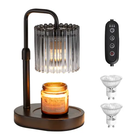 Black Metal & Glass Timer Set Wax Warmer Lamp Candle Holder - Height-Adjustable, Dimmable Modern Farmhouse Flameless Scent Dispenser, Wax Melts Compatible, Soft Lamp Glow Creates Cozy Evenings, Mom/Sisters Anniversary Gift, Home Decor