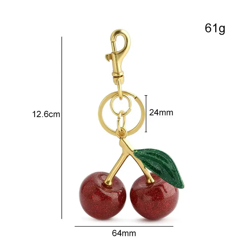 Colorful 18K Gold-Plated Metal Glitter Cherry Keychain, Gift-Worthy Hanging Home Decor Charm for Bags, Purses, Cars