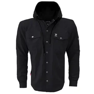 Protective Flannel Hoodie For Men - Black Solid with Pads