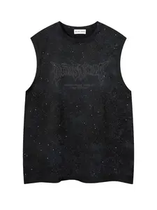 Summer New Design Print Starry Letter Vest Men's Fashion Casual Sporty Sleeveless T-Shirt, Trendy Unisex Top for Daily Wear