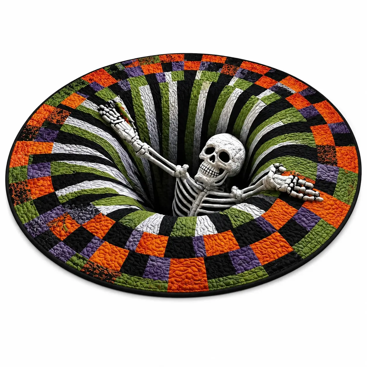3D Skeleton Halloween Round Rug, Spooky Optical Illusion Floor Mat, Creepy Skeleton Vortex Area Rug for Bedroom Living Room, Haunted House & Halloween Home Decor