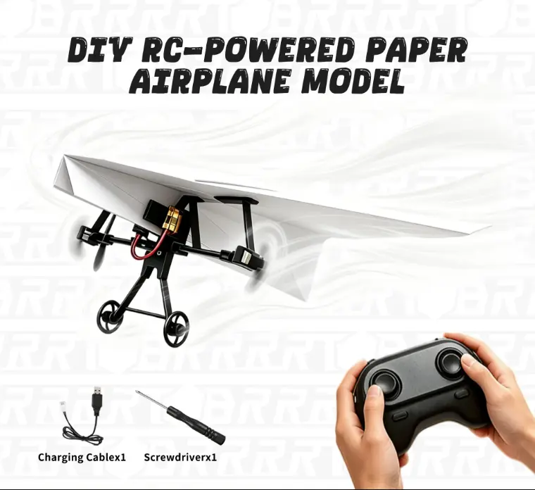 RC Paper Airplane  with Dual Propellers – Easy-to-Fly, Anti-Collision DIY Electric Remote-Control Plane with Gyro Stabilizer, Lightweight, Foldable STEM Toy to Develop Hands-On Skills, Ideal Birthday Gift for Boys, Girls, and Adults