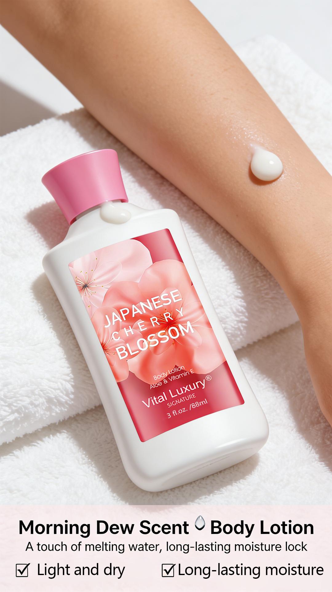 Mother's Day Gift-Vital Luxury Japanese Sakura Bath &Body Travel Set  – 3oz Shower Gel, 3oz Body Lotion, 3oz Body Mist | Silky Lather, All-Day Freshness, Moisturizing & Revitalizing | Ideal Gift for Mom, Wife, Sister & Girlfriend