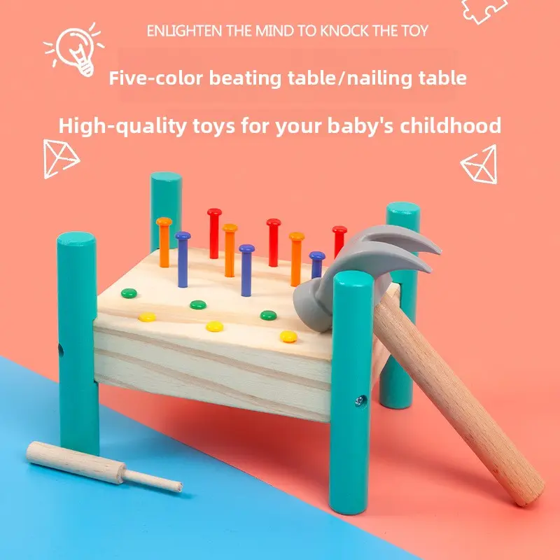 Kindergarten Nail Hammering Toy, Montessori Hammering Platform for Kids, Five-Color Hammering Table to Develop Hand-Eye Coordination, Hands-On and Thinking Skills, Educational Toy