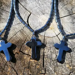 EMF Grounding Protection • Hematite Necklace • Religious Crystal Choker, Hematite Necklace, Jewelry Gift, Crystal Cross Necklace