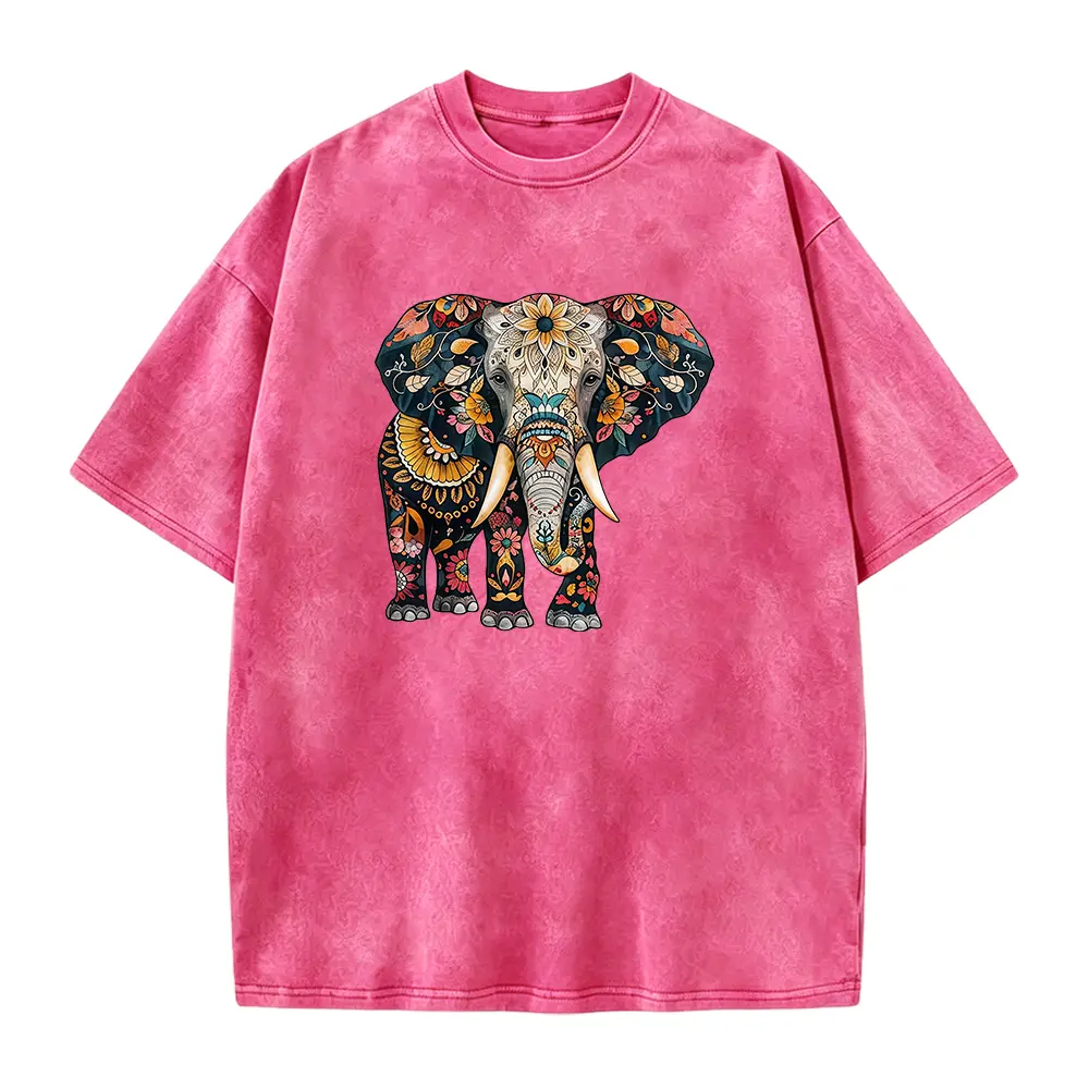 Elephant Graphic T-Shirt, Boohoo Style Tee, Elephant Mandala Art Shirt, Eco-Friendly Top, Nature-Inspired Top, Floral Design Shirt