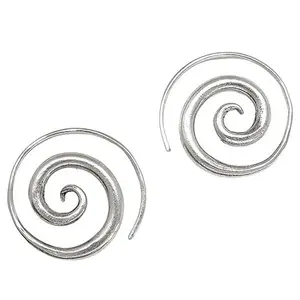 Sterling Silver Simple Spiral Earrings, Handmade Minimalist Rustic Tribal Thick Swirl Hoop for Women or Men, 7/8 inches Medium size Coil Earrings