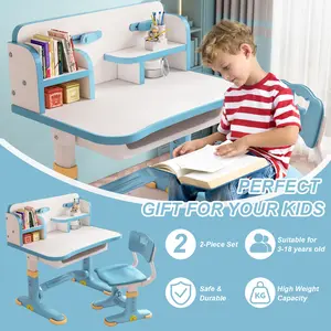 Kids Desk and Chair Set Height Adjustable Child's School Study Writing Tables with Bookstand Storage Drawer for Boys and Girls Durable 2-Piece Set