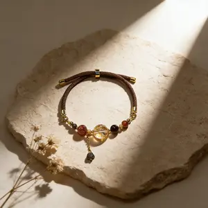 Handmade Golden Rutilated  Pendant Bracelet – Energy  Rutilated Bracelet, Attract Wealth & Clarity, Manifestation Jewelry, Positive Energy, Adjustable Cord Bracelet for Women