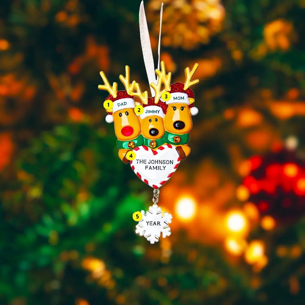 Reindeer Family of 3 Personalized Christmas Ornament | Custom Tree Decor