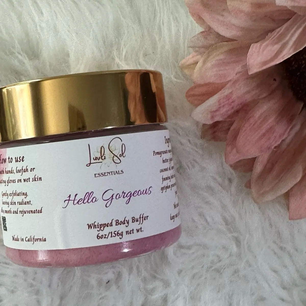 6oz HELLO GORGEOUS organic, exfoliating creamy Whipped Body Buffer