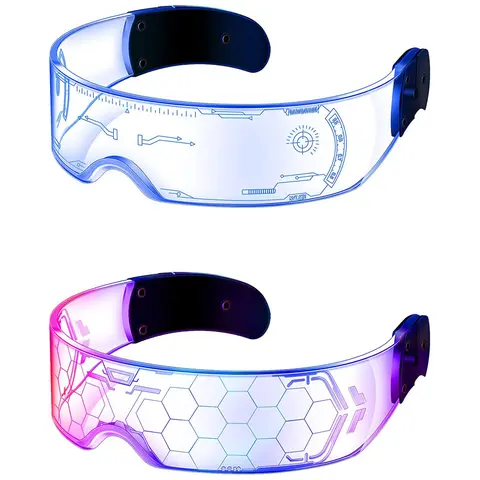 2pcs LED Visor Glasses, 7-Color 5-Mode Neon Luminous Lightweight Halloween Party Accessories, Comfortable Silicone Nosepiece, High-Tech Style Glow Eyewear for Adults