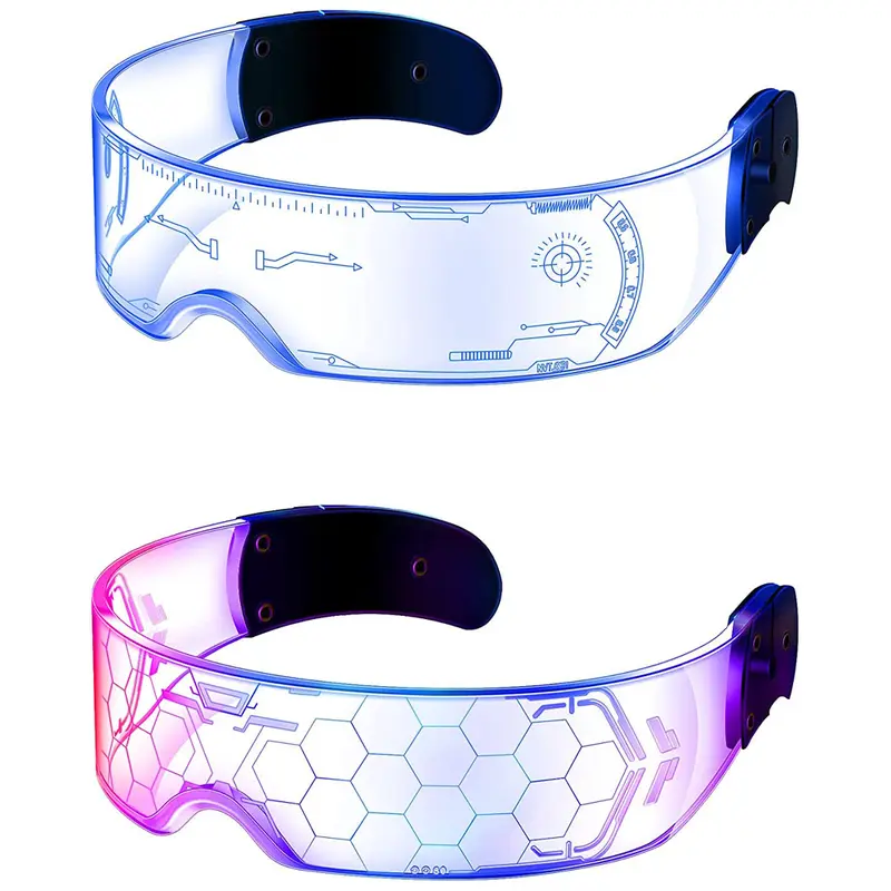 2pcs LED Visor Glasses, 7-Color 5-Mode Neon Luminous Lightweight Halloween Party Accessories, Comfortable Silicone Nosepiece, High-Tech Style Glow Eyewear for Adults