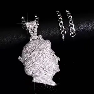 2265 Hip Hop Iced Out Queen Head Pendant Necklace Full Paved Bling Bling Statement Piece Trendy Streetwear Jewelry For Men & Women customizable with engraved letters, logos or patterns Complimentary shipping