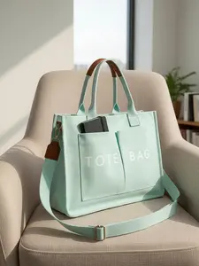 Mint Green Multi-Function Canvas Shopping Lunch Bag with Multiple Pockets, Long Shoulder Strap & Short Handle for Women Office Workers, Ideal for Daily Travel Use