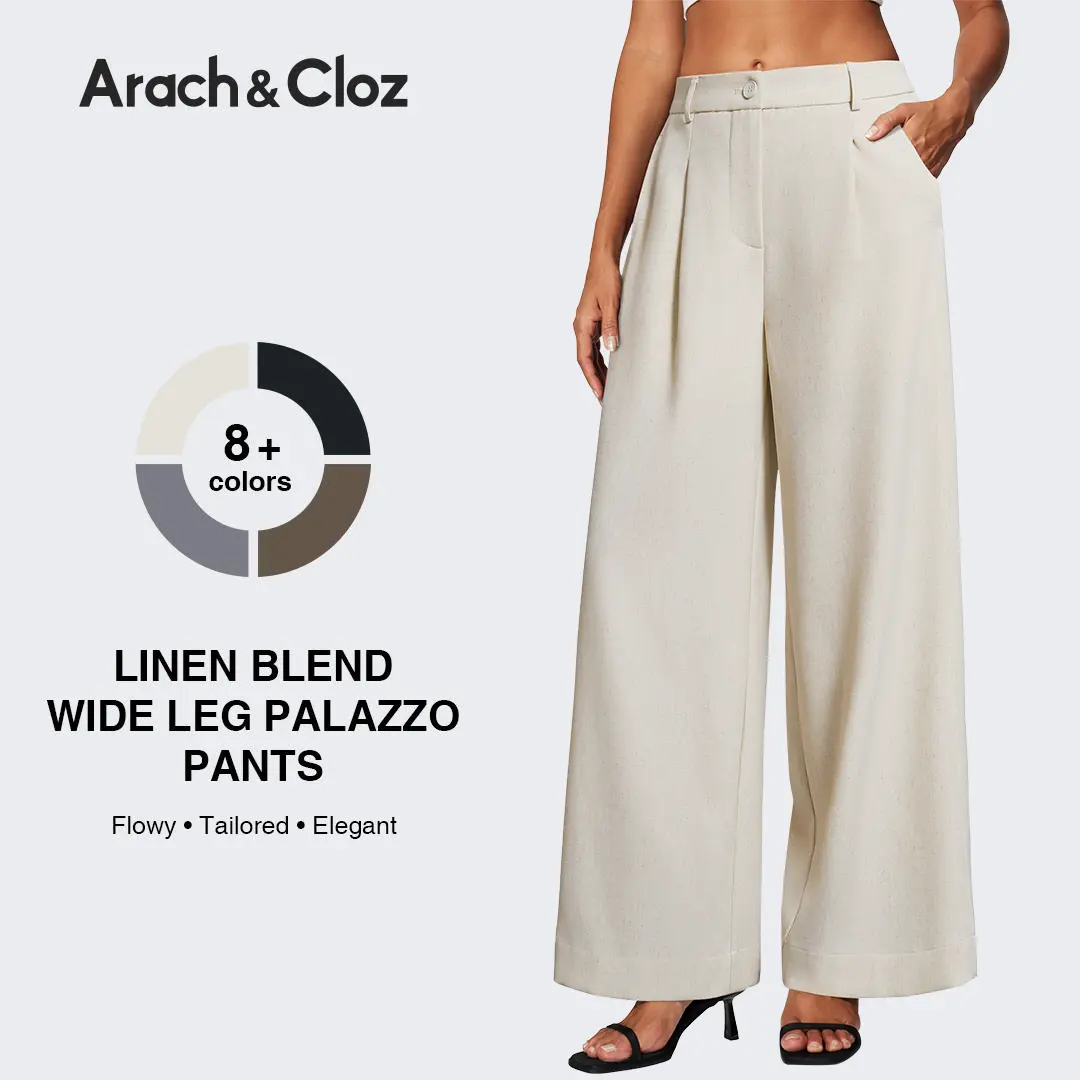 Arach&Cloz Womens Linen Blend Wide Leg Palazzo Pants All-Season Business Casual Outfits Dress Trousers2026