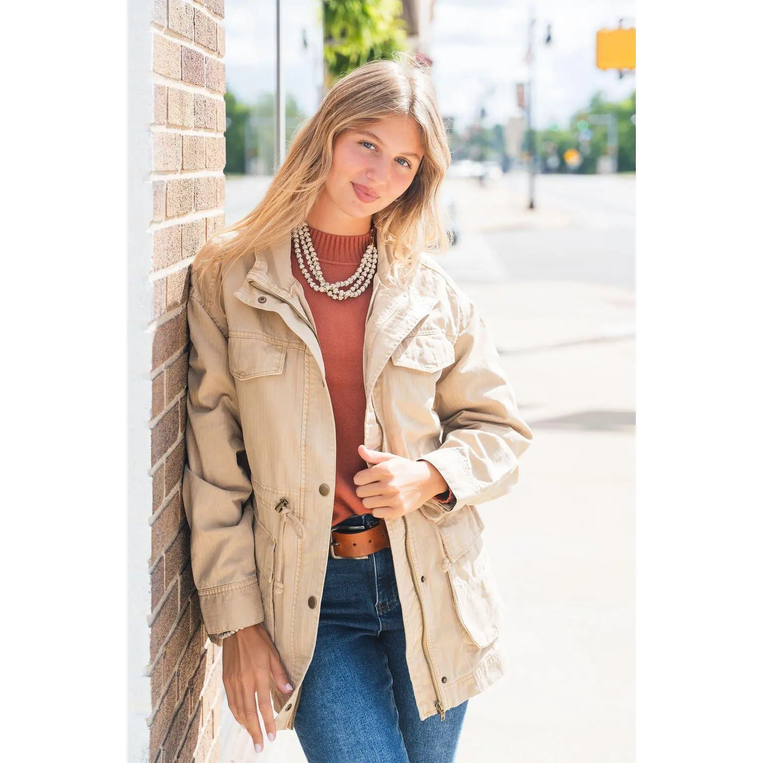 Drawstring Waist Utility Jacket