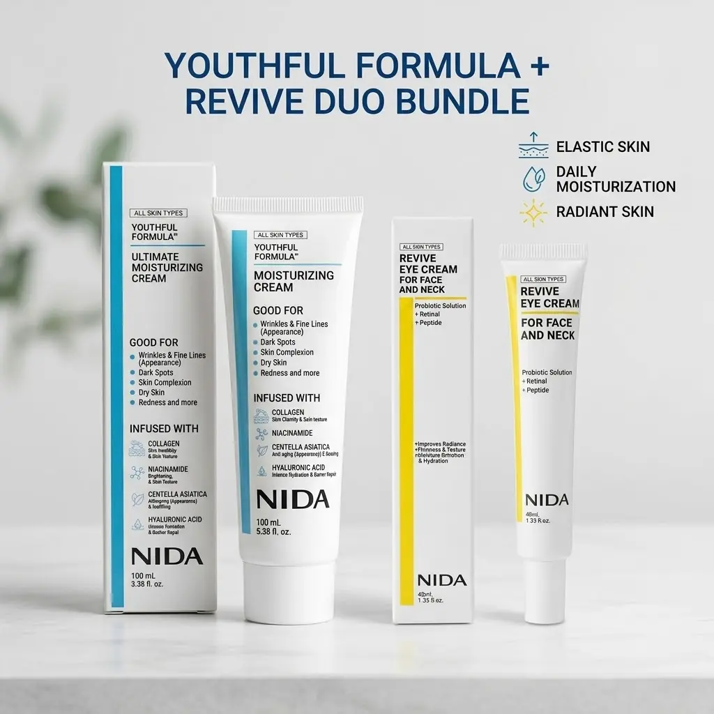 NIDA Youthful Formula Ultimate Moisturizing Cream (100mL) - Collagen, Niacinamide, Centella Asiatica, Hyaluronic Acid - Daily Skincare for Wrinkles, Dark Spots, Hydration Needs