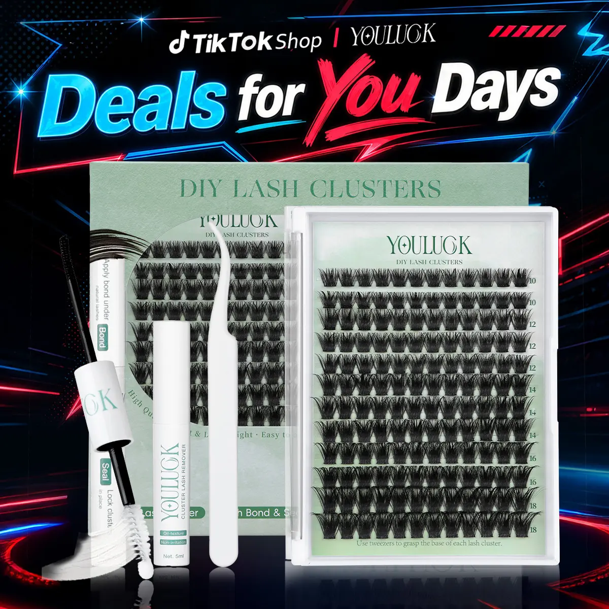 YOULUCK DIY Enchantress Lashes Soft Fluffy Long-Lasting Lashes with Glue Remover & Tweezer for Beginners Easy At-Home Application - Eyelash Set