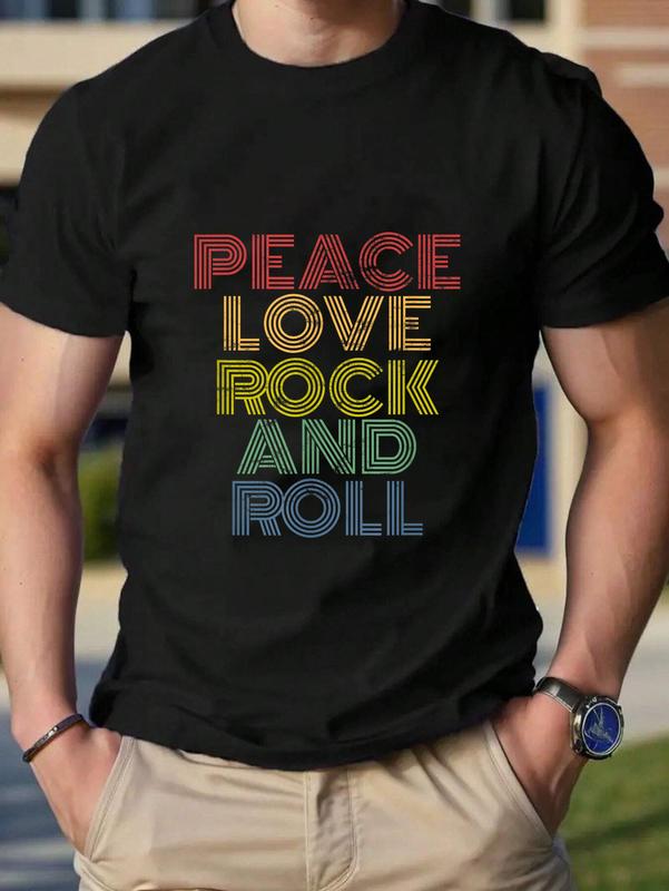 100% Cotton Peace Love Rock'n'Roll T-Shirt Distressed Rock Concert T-Shirt